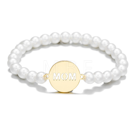 Mother's Day Flat Round with Word Mama Brass Link Bracelets FS-WG7D6C4-01-1