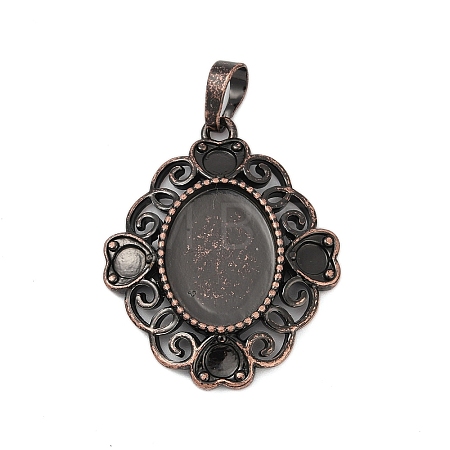 Heart with Oval Brass Pendant Cabochon Settings KK-S521-06RC-1