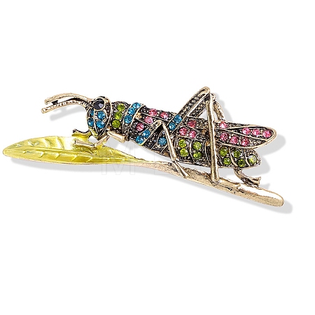 Grasshopper Antique Silver Alloy Rhinestone Brooches PW-WG9CCBB-04-1