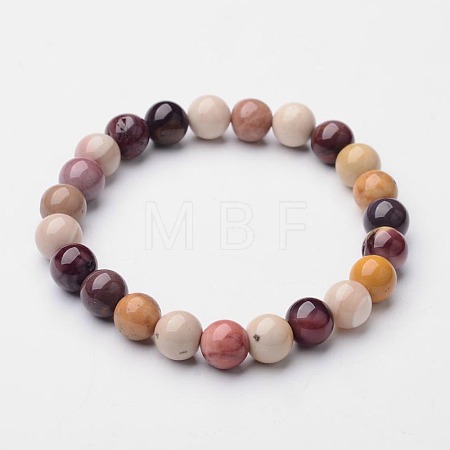 Natural Mookaite Round Beaded Stretch Bracelets BJEW-F203-07-1