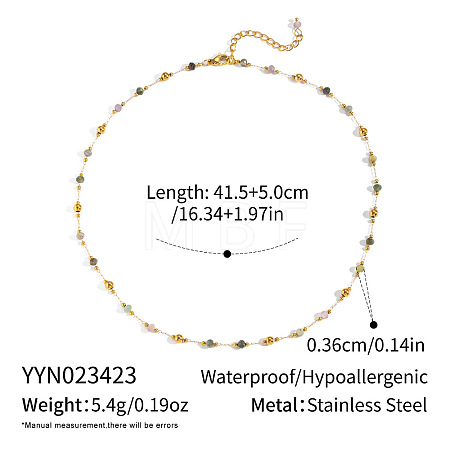 304 Stainless Steel & Natural Gemstone Faceted Rondelle Beads Link Chain Necklaces for Women TY8099-2-1