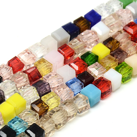 Faceted Transparent Glass Cube Beads Strands X-GLAA-R163-4x4-01-1