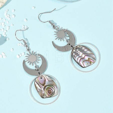 201 Stainless Steel & Natural Paua Shell Pendants Dangle Earrings EJEW-JE07456-02-1