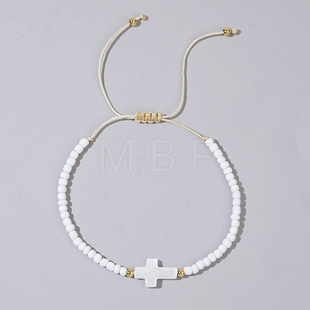 Glass Seed Beads & Brass Braided Beaded Bracelets TV0952-10-1