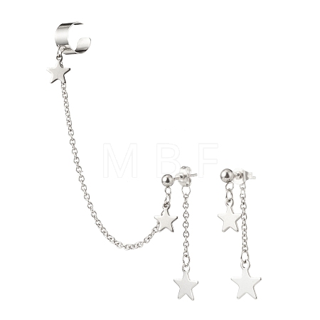Tarnish Resistant 304 Stainless Steel Star Asymmetrical Earrings EJEW-JE04889-02-1