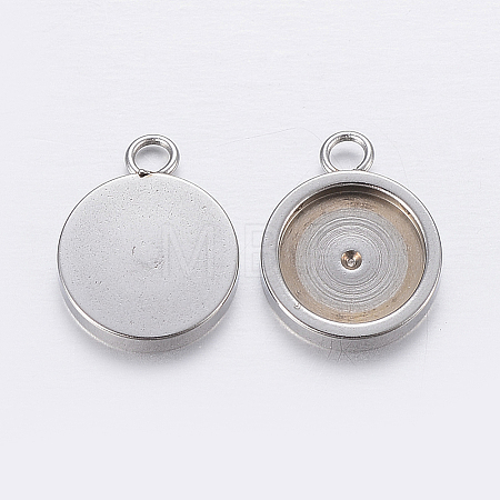 Tarnish Resistant 201 Stainless Steel Pendant Cabochon Settings LS-STAS-P198-17-12mm-1