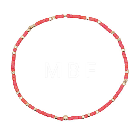 Minimalist Glass Seed Beads & Brass Beads Stretch Bracelets for Women BC0195-2-1