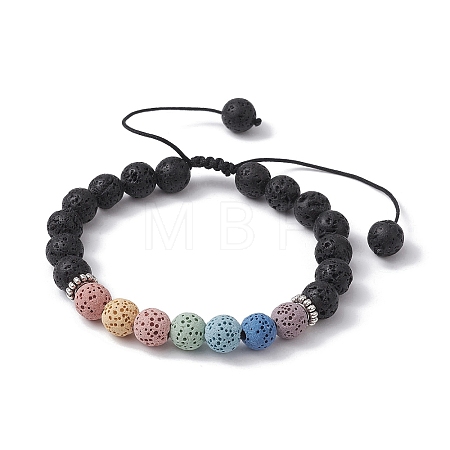 Dyed Natural Lava Rock Round Braided Bead Bracelets BJEW-JB09905-1
