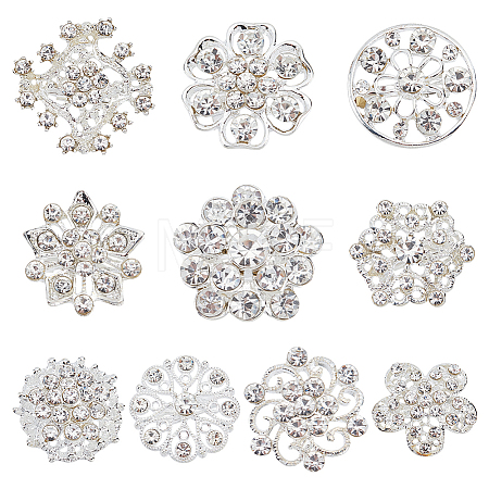 9pcs 9 style Rhinestone Flower Lapel Pins JEWB-NB0001-18-1