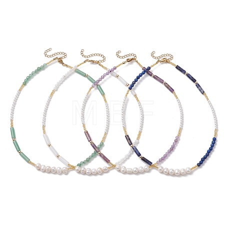 Natural Gemstone & Natural Pearl & Glass Seed Beaded Necklaces for Women NJEW-JN05094-1