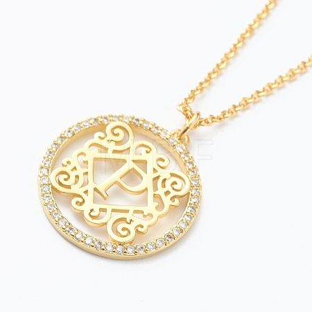 Brass Micro Pave Clear Cubic Zirconia Pendant Necklaces NJEW-J059-01P-1