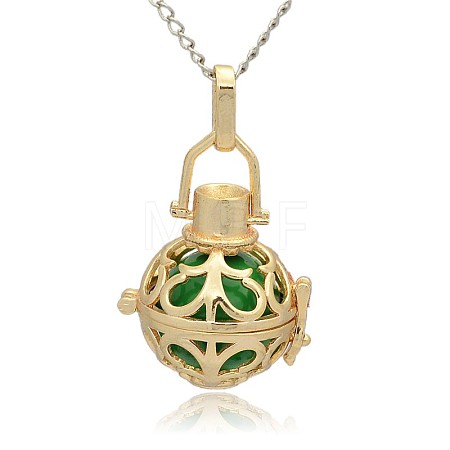 Golden Tone Brass Hollow Round Cage Pendants KK-J235-07G-1