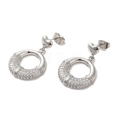 Ring Brass Micro Pave Clear Cubic Zirconia Stud Earrings for Women EJEW-A040-03P-1