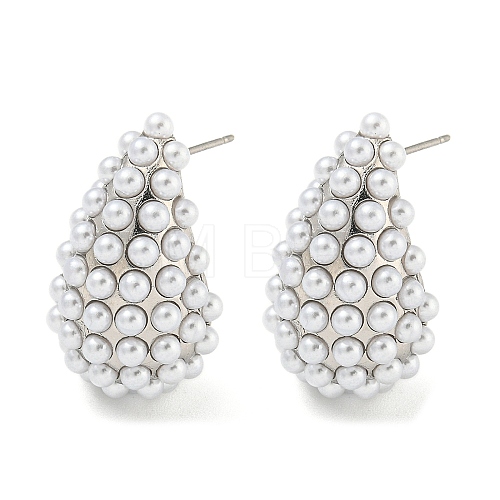 Rack Plating Brass & ABS Plastic Imitation Pearl Stud Earrings EJEW-N055-03D-P-RS-1