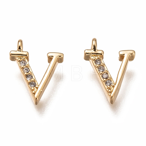 Brass Micro Pave Clear Cubic Zirconia Charms ZIRC-B002-39G-V-1