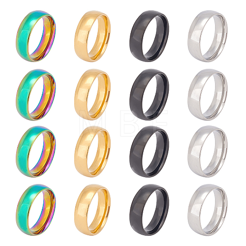 Unicraftale 16Pcs 4 Colors 201 Stainless Steel Plain Band Finger Ring for Women RJEW-UN0002-41-1