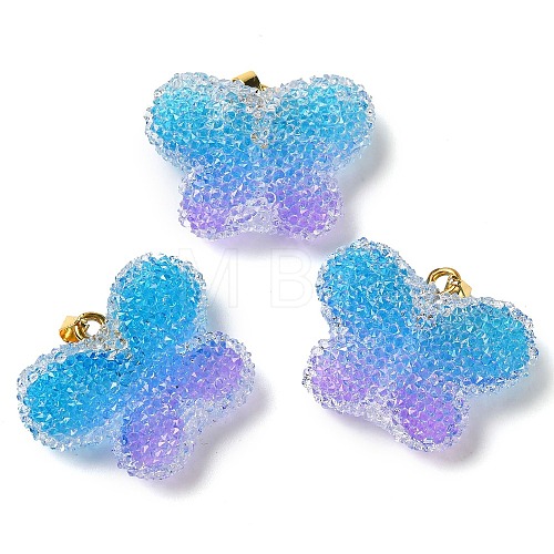 Transparent Resin Dotted Rhinetone Pendants RESI-N040-02G-02-RS-1