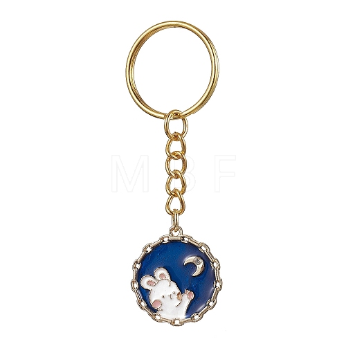 Flat Round with Rabbit Alloy Enamel Pendant Keychain KEYC-JKC00623-02-1