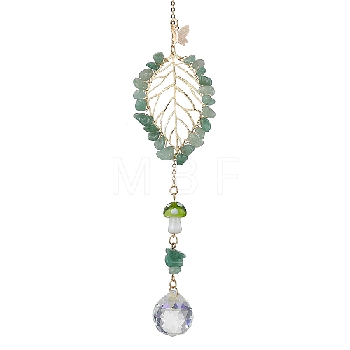 Green Aventurine with Glass and Lampwork Pendant Decorations HJEW-TA00130-01-1