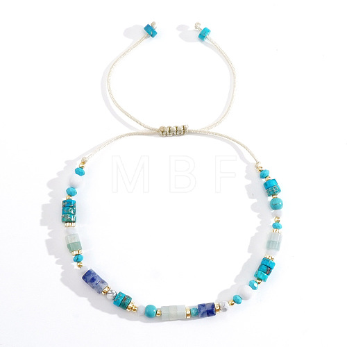 Bohemian Style Natural Lapis Lazuli & Turquoise & Amazonite Braided Bead Bracelets for Women NU4472-1-1