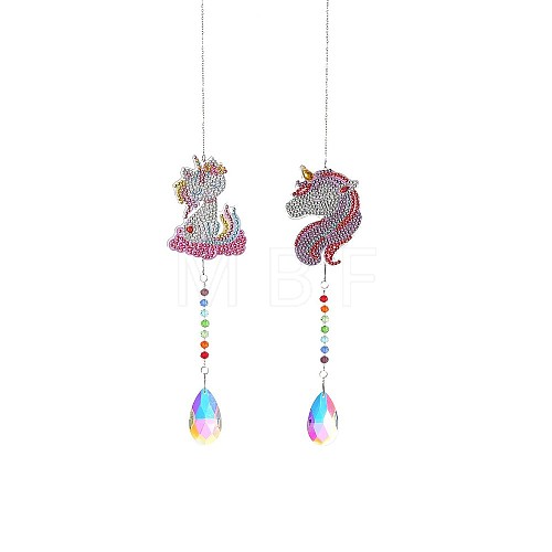 Unicorn Pattern DIY Diamond Painting Suncatcher Pendant Decoration Kit UNIC-PW0001-050C-1