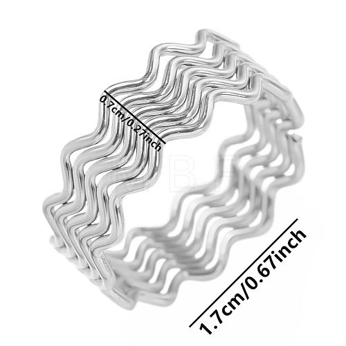 Non-Tarnish Fashionable Minimalist 304 Stainless Steel Wave Wide Band Rings for Women ED9860-1-1