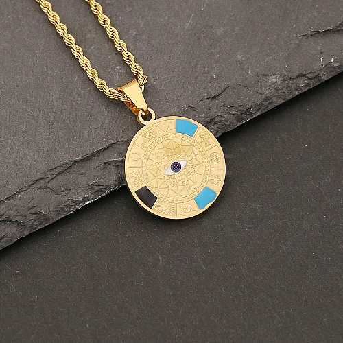 Stainless Steel Enamel Flat Round Pendant Rope Chain Necklaces for Women PW23033144344-1