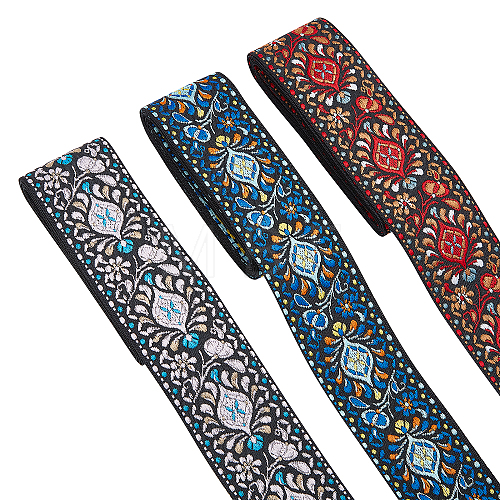 5.46M 3 Styles Ethnic Style Embroidery Polyester Ribbons SRIB-WR0001-03-1