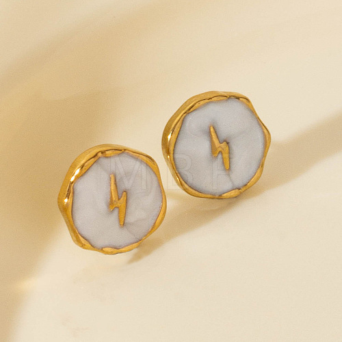 Stylish Stainless Steel Flat Round with Lightning Bolt Stud Earrings OU9533-2-1