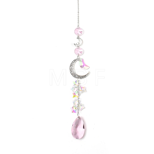 Glass Moon Hanging Suncatcher Pendant Decoration DJEW-PW0008-10B-1