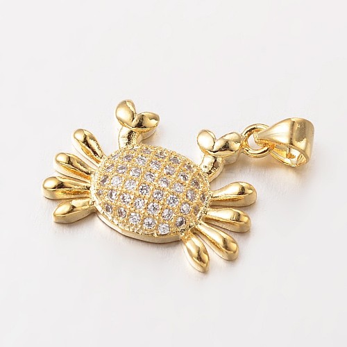 Crab Brass Micro Pave Cubic Zirconia Charms ZIRC-L035-65G-FF-1