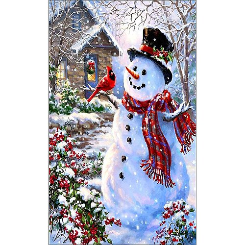 DIY Christmas Snowman Rectangle Diamond Painting Kit XMAS-PW0001-157B-1