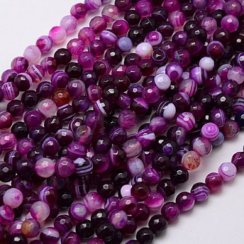 Natural Striped Agate/Banded Agate Beads Strands X-G-G581-6mm-13-1