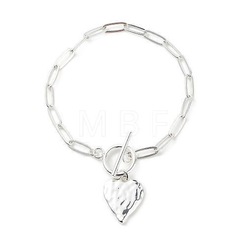 Alloy Heart Charm Bracelet with Brass Paperclip Chains for Woman BJEW-JB08895-02-1