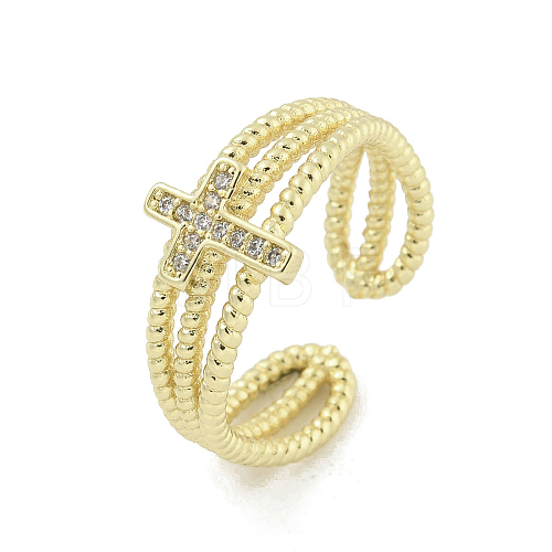 Brass Micro Pave Cubic Zirconia Open Cuff Rings RJEW-H225-04G-1