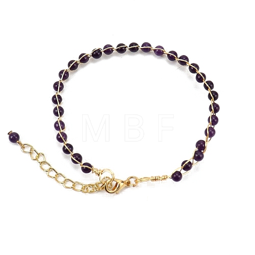 Adjustable Natural Amethyst Beaded Bracelet with Lobster Claw Clasp PW-WG23015-03-1