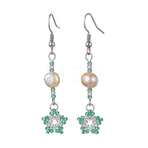 Natural Pearl Dangle Earrings EJEW-MZ00120-05-1