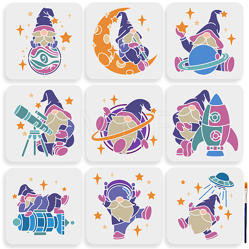 MAYJOYDIY US 1 Set Spaceman Gnome Theme PET Hollow Out Drawing Painting Stencils DIY-MA0004-56-1