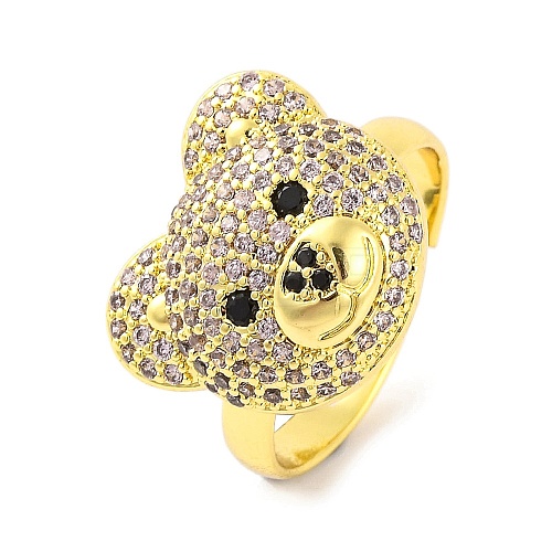 Bear Brass Micro Pave Cubic Zirconia Open Cuff Ring for Women RJEW-U003-22D-G-1