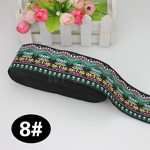 Ethnic Style Embroidery Polyester Ribbons FABR-PW0003-02H-1