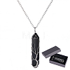 1Pc Natural Black Agate Bullet Macrame Pouch Pendant Alloy Chain Necklaces NJEW-PA0001-01E-1