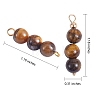 10Pcs Triple Natural Tiger Eye Round Beaded Connector Charms PALLOY-SW00003-06-2