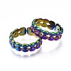 304 Stainless Steel Oval Beaded Cuff Ring RJEW-N038-080-1