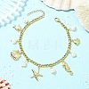 Ocean Natural Pearl & 304 Stainless Steel Starfish Sea Horse Shell Shape Charm Anklets for Women AJEW-AN00826-01-1