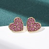Heart Brass Micro Pave Cubic Zirconia Stud Earrings EJEW-H178-01G-4
