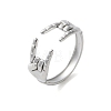 304 Stainless Steel Rock & Roll Hand Gesture Cuff Rings for Women Men RJEW-B118-02P-4