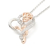 Clear Cubic Zirconia Heart with Rose Pendant Necklace NJEW-F293-01A-RG-1