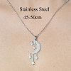 Non-Tarnish 201 Stainless Steel Moon with Star Pendant Necklace NJEW-OY001-85-3