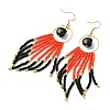 Halloween Glass Seed Tassel Earrings for Women EJEW-MZ00798-01-4