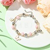 Butterfly Alloy Pink Enamel Charm Bracelets BJEW-JB10729-2